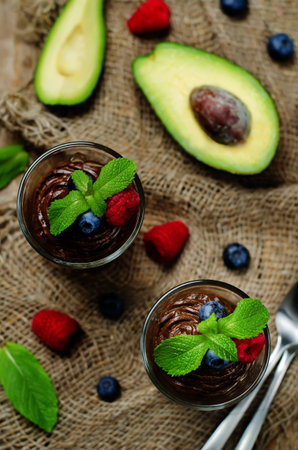 Raw vegan chocolate avocado pudding. the toning. selective focusの写真素材