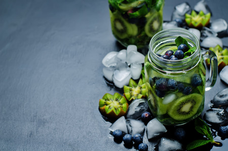 Kiwi Blueberry Mojito. toning. selective focusの写真素材