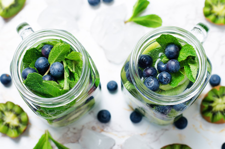 Kiwi Blueberry Mojito. toning. selective focusの写真素材