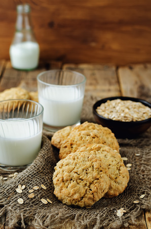 Oatmeal cookies with milk. toning. selective focusの写真素材