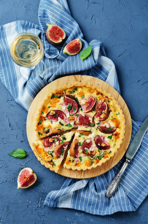 Pumpkin ricotta Basil Figs tart. toning. selective focusの写真素材