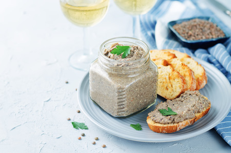 Lentil black bean mushroom pate on a stone background. toning. selective focusの写真素材