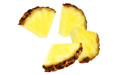 Flying Pineapple slices isolated. toning. selective focusの写真素材