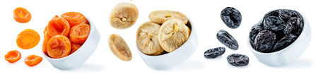 Trio of dried fruits isolated. toningの写真素材