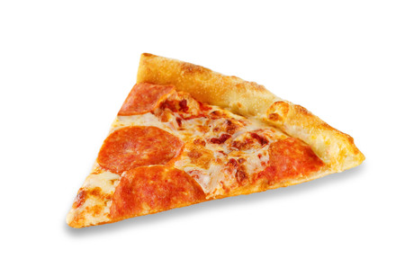Pizza with pepperoni, tomato sauce and cheese isolated. toning. selective focusの写真素材