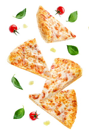 Pizza with cheese and tomato sauce isolated. toning. selective focusの写真素材