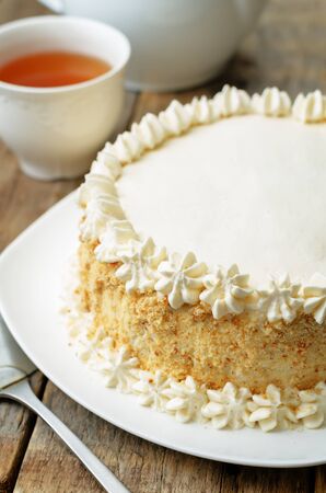 Sponge cake with butter cream. toning. selective focusの写真素材