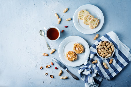Peanut butter sandwiches on a plate. toning. selective focusの写真素材