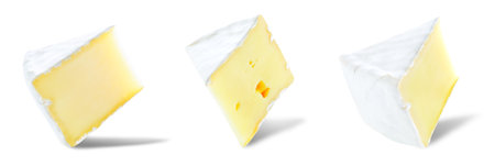 Brie cheese on a white isolated background. toning. selective focusの写真素材