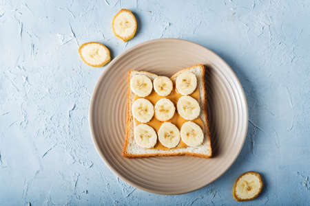 Peanut butter sandwich with fruits. toning. selective focusの写真素材