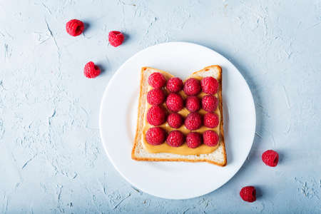 Peanut butter sandwich with fruits. toning. selective focusの写真素材