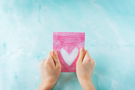 Valentine's background with pink gifts and cards with heart. toning. selective focusの写真素材