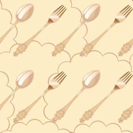 Spoons and forks of old style vintage design as a seamless pattern for wrapping, menu list, backgroundのイラスト素材