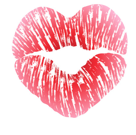 Imprint of heart shaped lips kiss with pink lipstickの写真素材