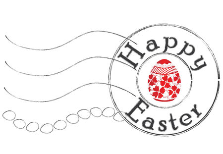 Post stamp congratulation with happy easter with traditional painted egg symbolの写真素材