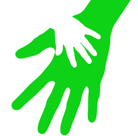 Baby hand feels safe in careful parent open palmのイラスト素材