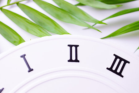 Close up clockwise. The face of the white wall clock
