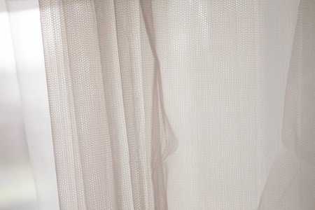transparent chiffon tulle textured background with white stripes.