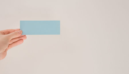 Layout for the inscription. Blank blue and pink card on bright background. Modern trending ad template. Mock up, place for banner for textの写真素材