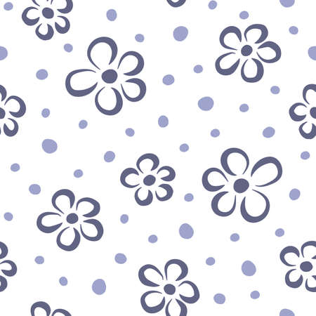 Vector seamless pattern with hand drawn flowers. Gray and lilac elements on a white background. Can be used for wallpaper, gift wrapping, fabric and other materials.のイラスト素材