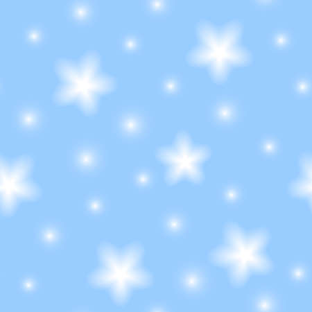 Shining stars and snowflakes on a blue background. Vector abstract geometric seamless pattern. Vector illustration in a minimalistic style.のイラスト素材