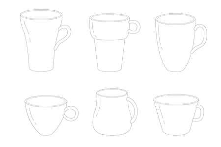 Set of tea and coffee cups and mugs. vector icon. line art. minimalist designのイラスト素材