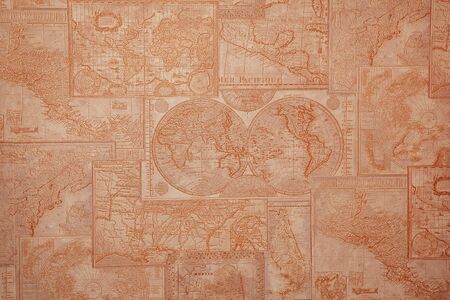 Old Topographical Map (Expedition background). Travel and nautical theme grunge background. Old world map vintage pattern.の写真素材