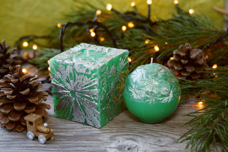 Decorative Handmade candles in the shape of a cube and sphereの写真素材