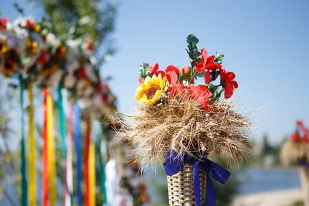 Traditional ukrainian wedding decorations outdoorsの写真素材