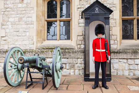 LONDON, UNITED KINGDOM - AUGUST 21, 2017 : Royal Guard at Tower of London, England. British Guards...