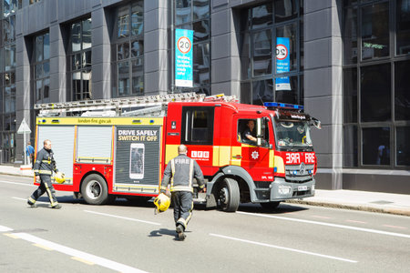 London, United Kingdom - August 25, 2017: Emergency services Firefighters from the London Fire...