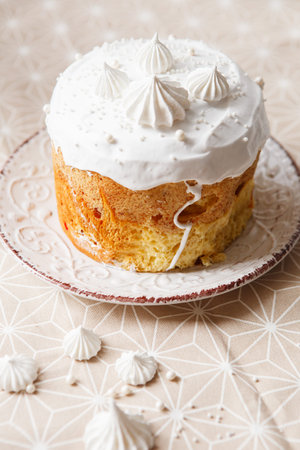 Easter composition. Easter cake decorated with meringue peaks