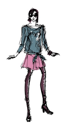 Sketch fashion model girlのイラスト素材