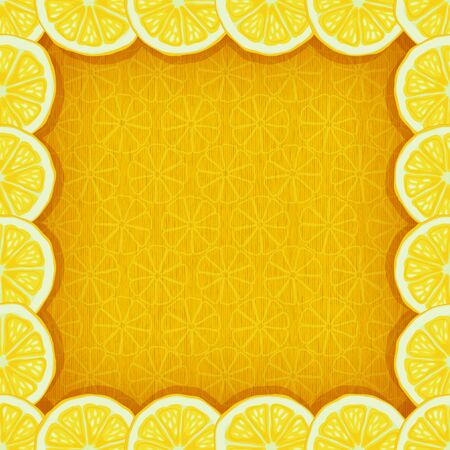 yellow background with border of lemon slices - vector illustrationのイラスト素材