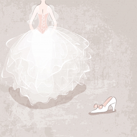 sketch bride in wedding dress on grungy background - vector illustrationのイラスト素材