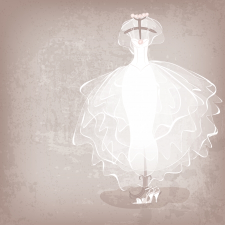 bride dress on grungy background - vector illustrationのイラスト素材