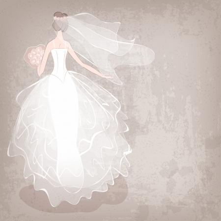 bride in wedding dress on grungy background - vector illustrationのイラスト素材