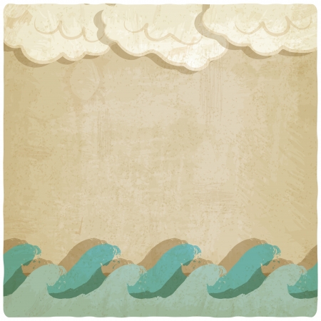 Vintage background with waves and clouds - vector illustrationのイラスト素材