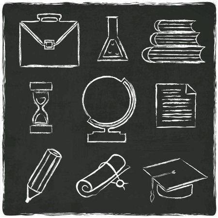 Education icons set on old black board - vector illustrationのイラスト素材