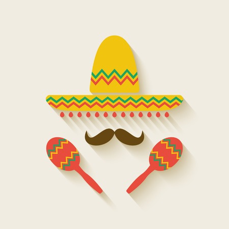 Mexican sombrero and  maracas - vector illustration. eps 10のイラスト素材