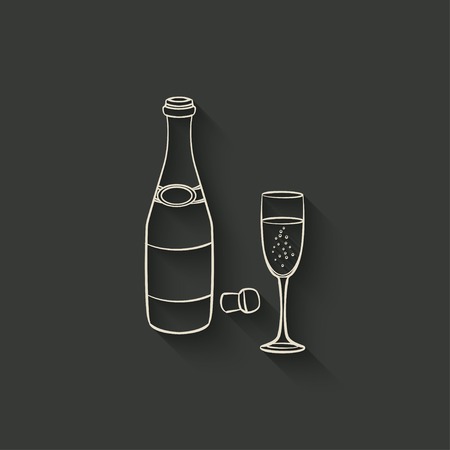 champagne bottle and glass - vector illustration. のイラスト素材