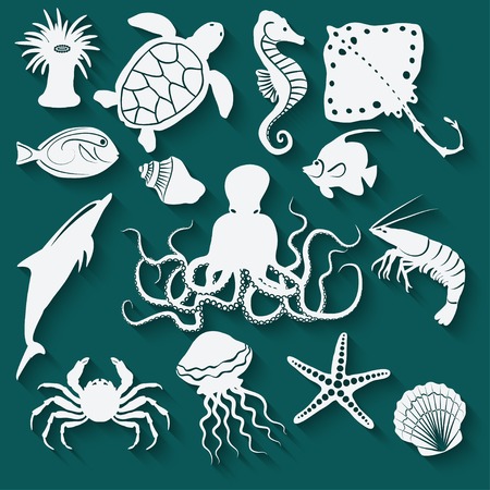 sea animals and fish icons - vector illustration. のイラスト素材