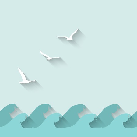 marine background with waves and birds - vector illustration. eps 10のイラスト素材