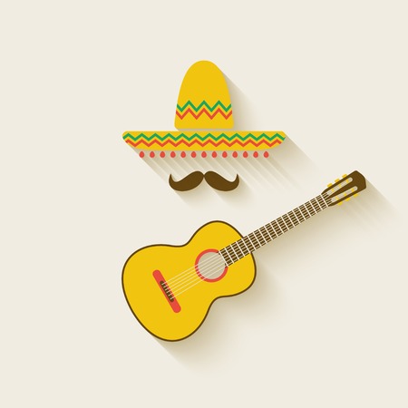 Mexican sombrero and guitar - vector illustration. のイラスト素材