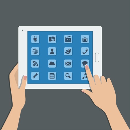 tablet pc with social media iconsのイラスト素材