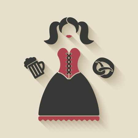 Oktoberfest girl with beer mug and pretzelのイラスト素材