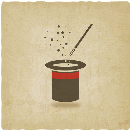 magician hat and wand old background のイラスト素材