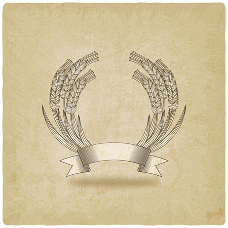 sheaf of wheat with ribbon old backgroundのイラスト素材