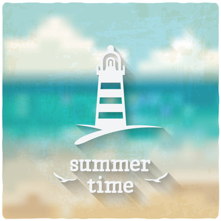 marine background with lighthouseのイラスト素材