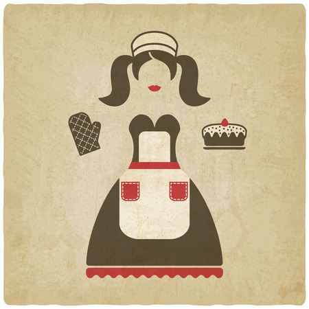 baking concept illustration. girl with pie old background - vector illustration. eps 10のイラスト素材